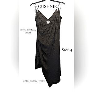 CUSHNIE Women's Asymmetrical Wrap Dress Black on Black Cheetah Print Size 4